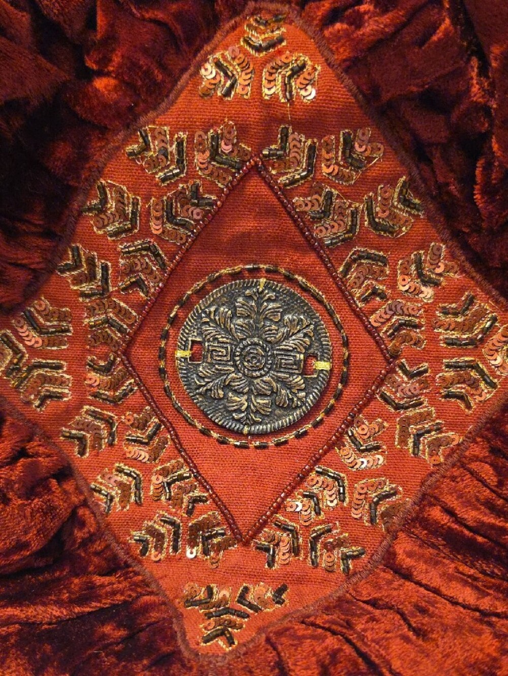 Vintage Chico's Velvet Burgundy Handbag with Bead & Sequin Embroidery - Picture 2 of 10